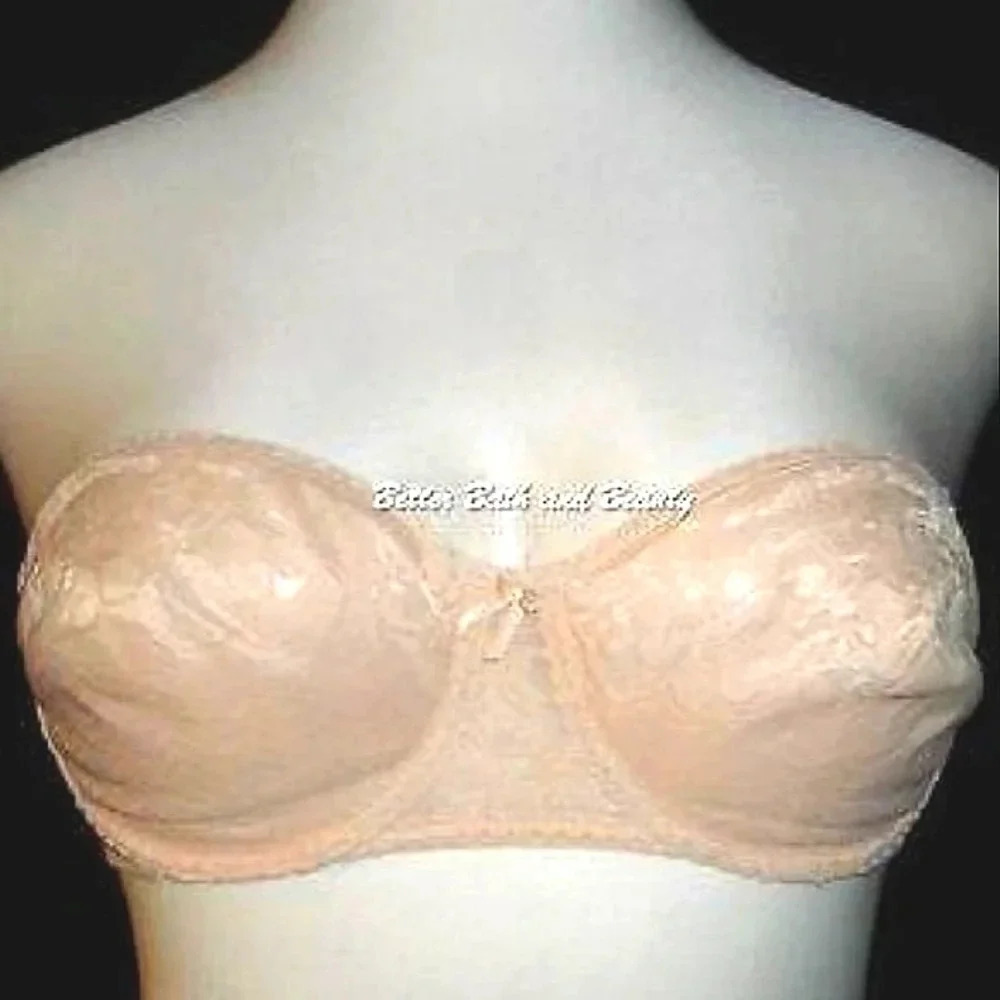 38B Maidenform 4155 Pretty Shapely Lace Strapless Bra Nude Gently Pre-owned, Ex
